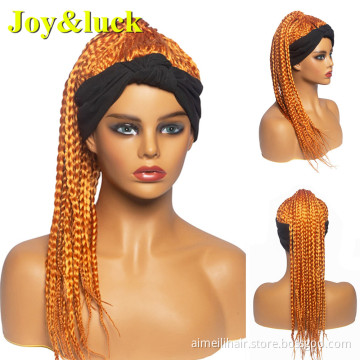 Scarf Wig Head Band Golden Brown Hairband Box Braid Wig for Black Women Ladies Hair Curly Braided Headband Synthetic Hair Wigs